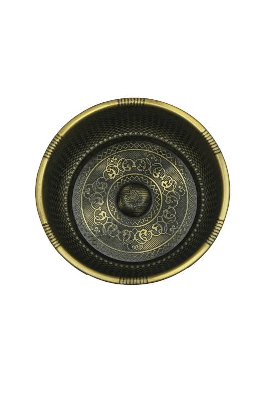 Osmanlı Motifli Ağır İşlemeli Döküm Metal Hamam Tası 20 Cm Antik Yeşil