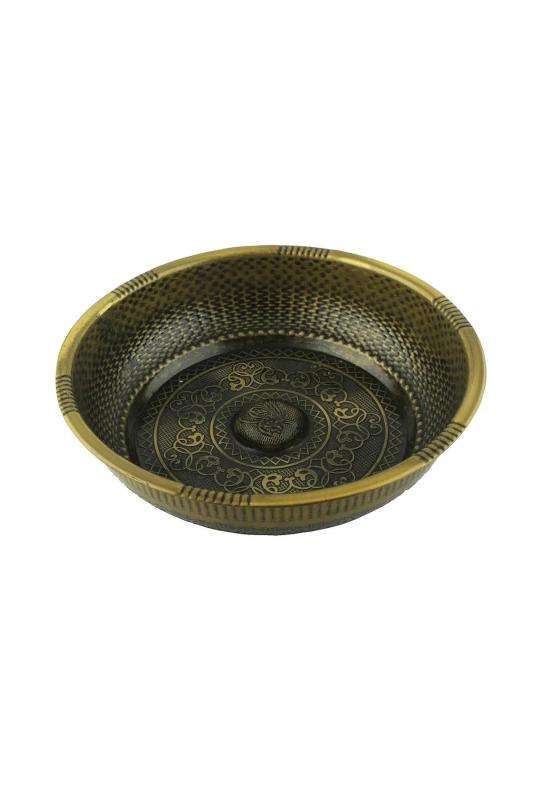 Osmanlı Motifli Ağır İşlemeli Döküm Metal Hamam Tası 20 Cm Antik Yeşil