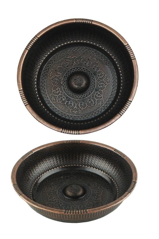 Osmanlı Motifli Ağır İşlemeli Döküm Metal Hamam Tası 20 Cm Eskitme Bakır Renk