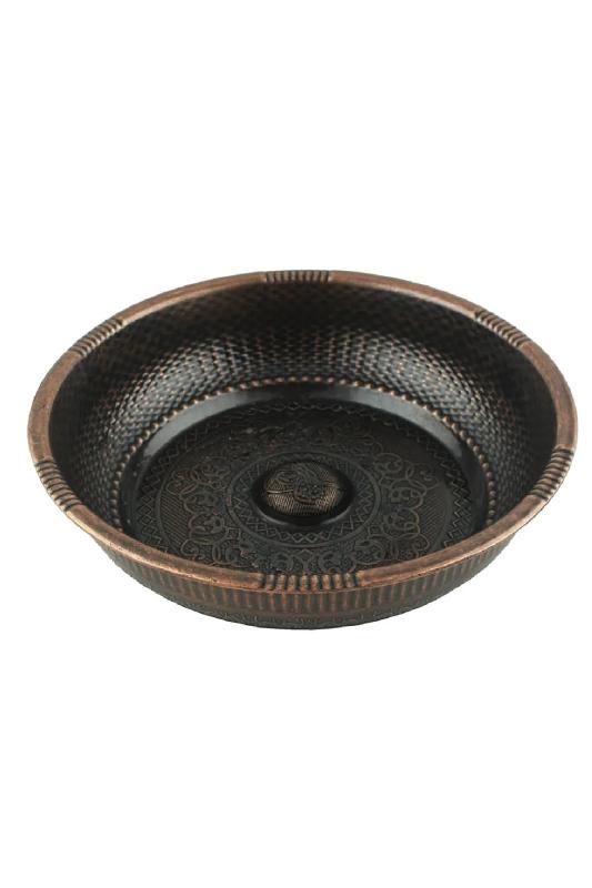 Osmanlı Motifli Ağır İşlemeli Döküm Metal Hamam Tası 20 Cm Eskitme Bakır Renk