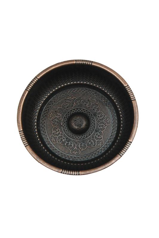 Osmanlı Motifli Ağır İşlemeli Döküm Metal Hamam Tası 20 Cm Eskitme Bakır Renk
