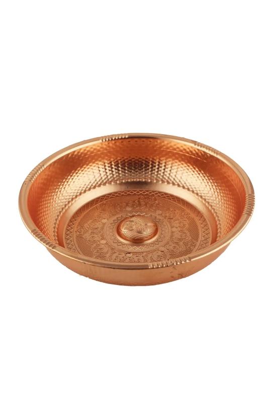 Osmanlı Motifli Ağır İşlemeli Döküm Metal Hamam Tası 20 Cm Rose Renk