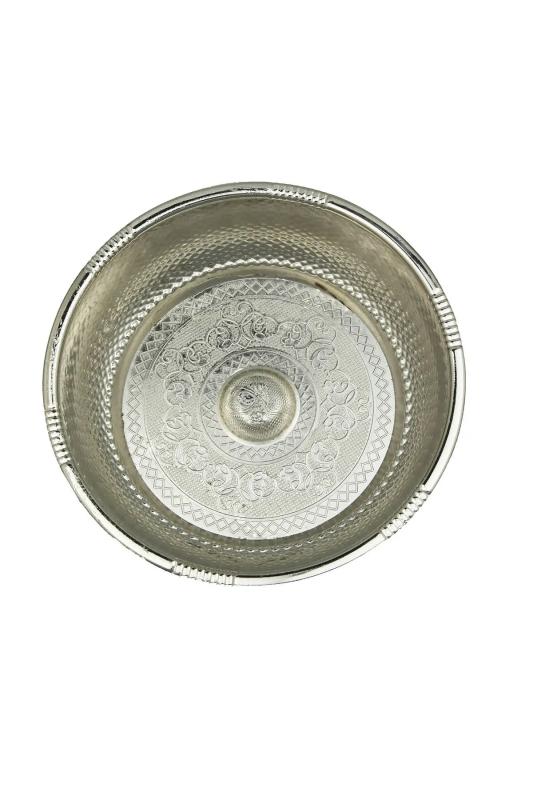 Osmanlı Motifli Ağır İşlemeli Döküm Metal Hamam Tası 20 Cm Gümüş Renk