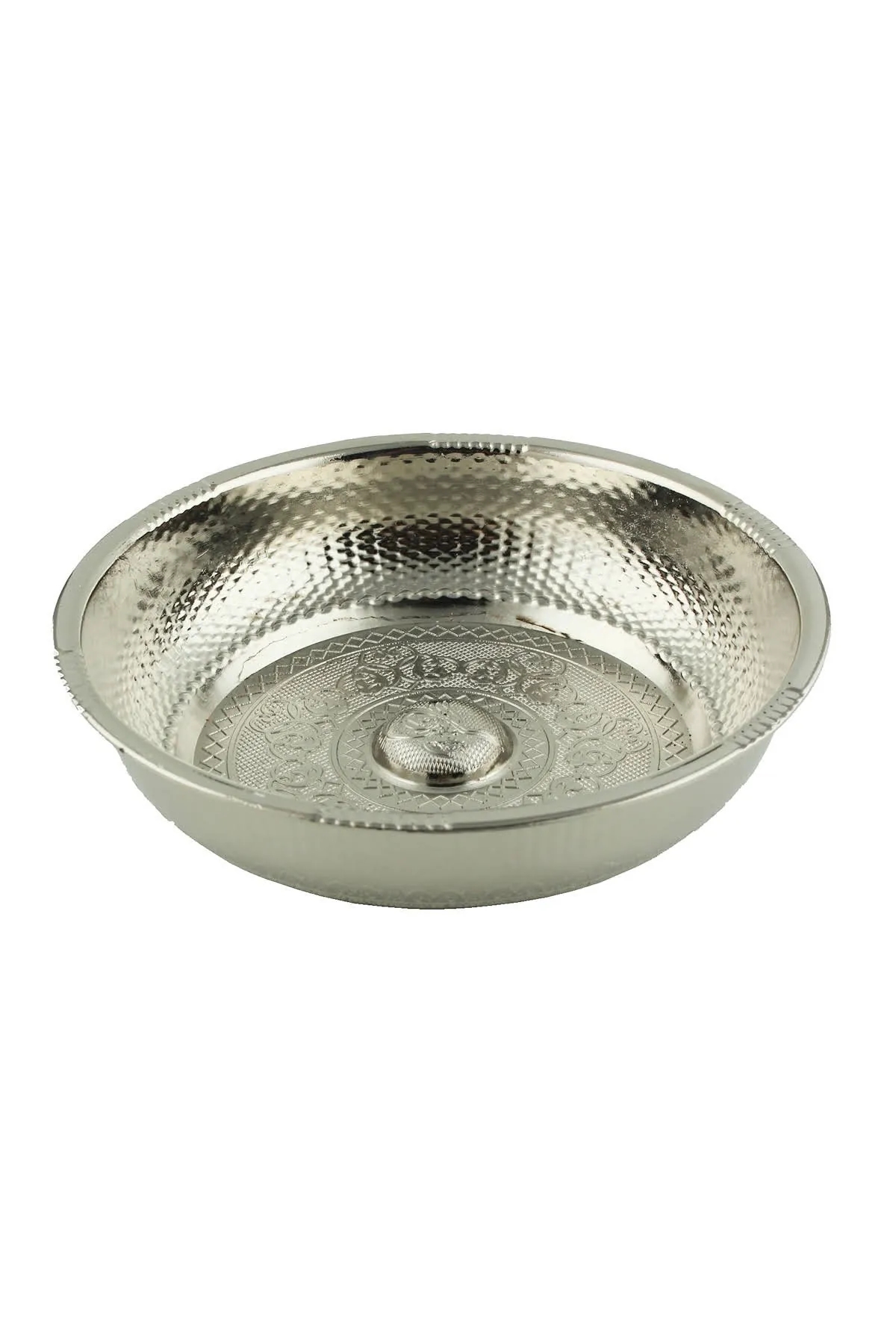 Osmanlı Motifli Ağır İşlemeli Döküm Metal Hamam Tası 20 Cm Gümüş Renk
