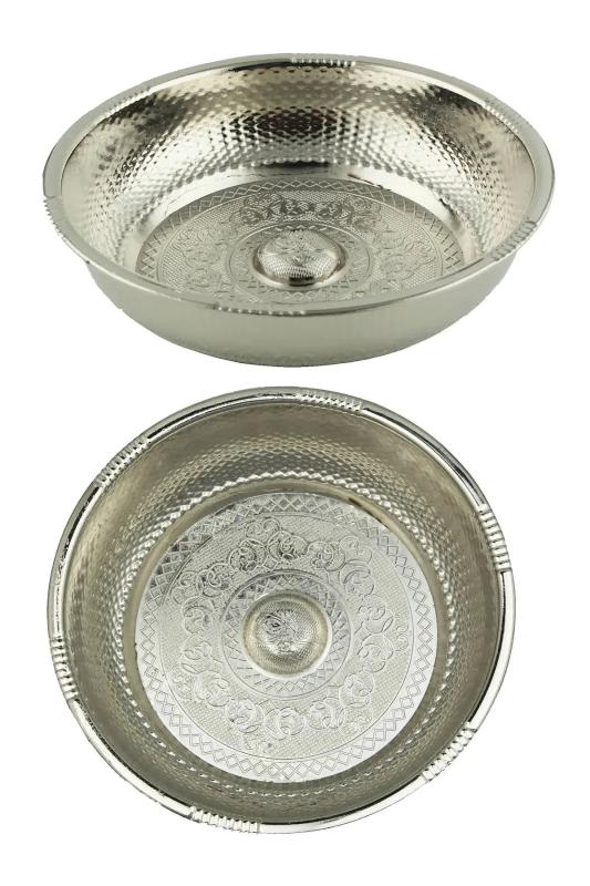 Osmanlı Motifli Ağır İşlemeli Döküm Metal Hamam Tası 20 Cm Gümüş Renk