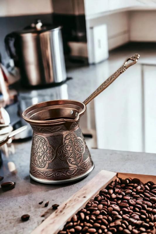 Osmanlı Motifli İndüksiyon Tabanlı Zamak Cezve No 1 Bakır Renk