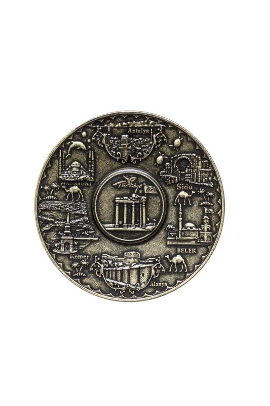 Otantik Dekoratif Antik Tabak Zamak Metal Antik Yeşil Küçük Boy 13 x 13 cm