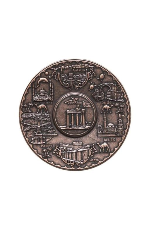 Otantik Dekoratif Antik Tabak Zamak Metal Bakır Renk Küçük Boy 13 x 13 cm