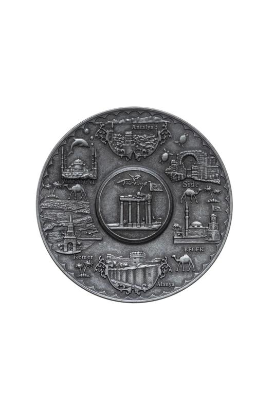 Otantik Dekoratif Antik Tabak Zamak Metal Eskitme Büyük Boy 18 x 18 cm