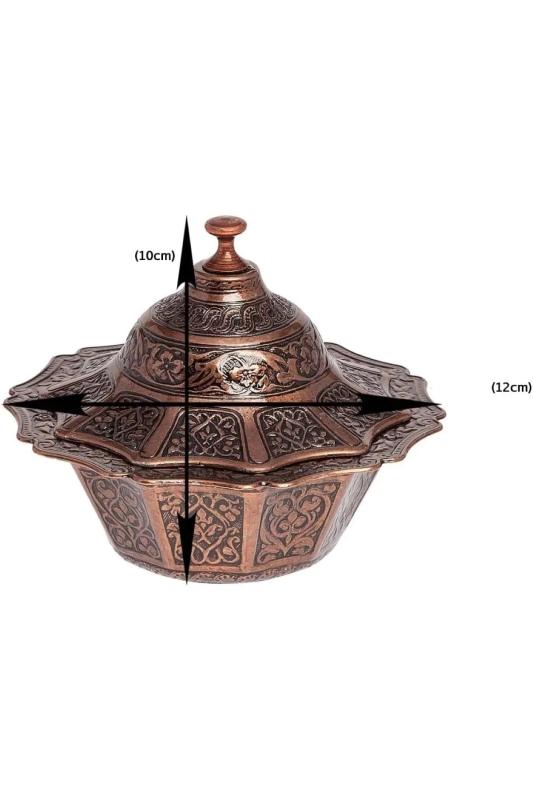 Otantik Osmanlı Motifli Büyük Yıldız Şekerlik Lokumluk Kase Kapaklı Sunum Kasesi Bakır Renk