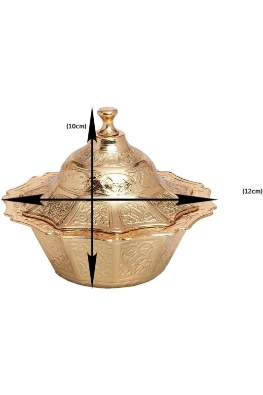 Otantik Osmanlı Motifli Büyük Yıldız Şekerlik Lokumluk Kase Kapaklı Sunum Kasesi Gold