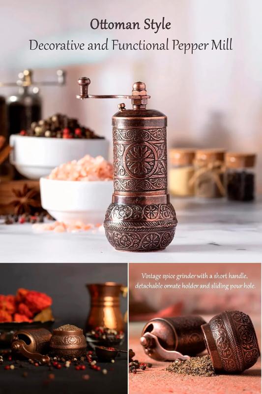 Otantik Toplu Karabiber Öğütücü Zamak Değirmen Bakır Renk