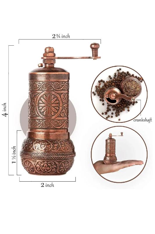Otantik Toplu Karabiber Öğütücü Zamak Değirmen Bakır Renk