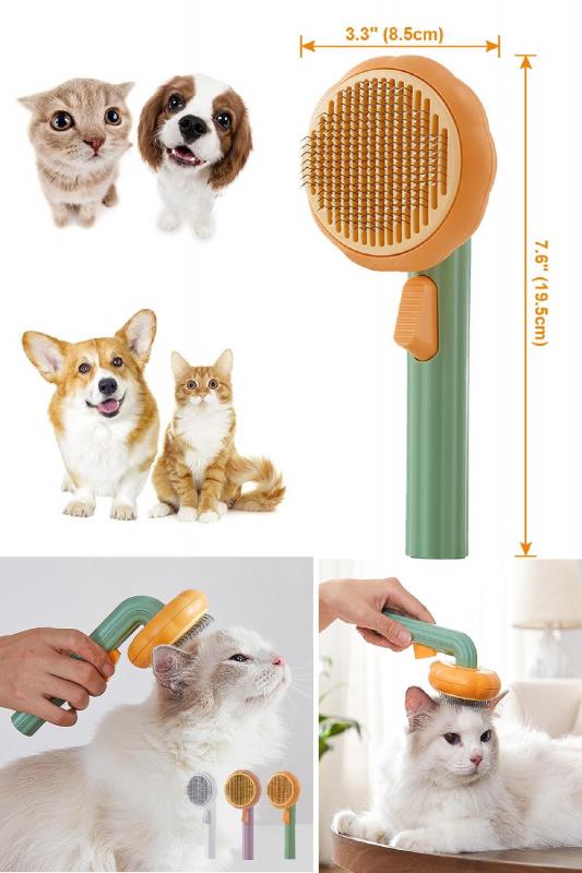 Otomatik Temizlenen Tuşlu Evcil Hayvan Fırçası Kedi Köpek Tüy Toplayıcı Tarak