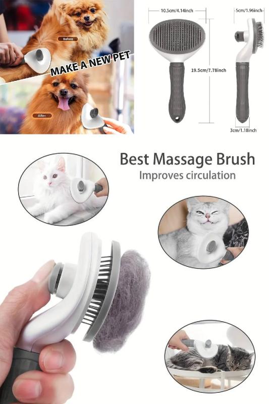 Otomatik Temizlenen Tuşlu Tarak Evcil Hayvan Fırçası Basmalı Kedi Köpek Tüy Toplayıcı Tarak