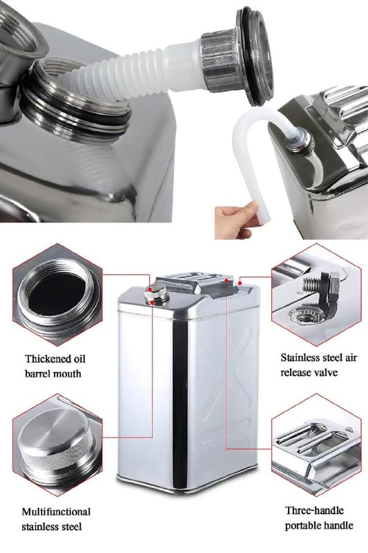 Paslanmaz Çelik Benzin Bidonu Taşınabilir Yakıt Tankı Metal Benzin Bidonu 20 Lt