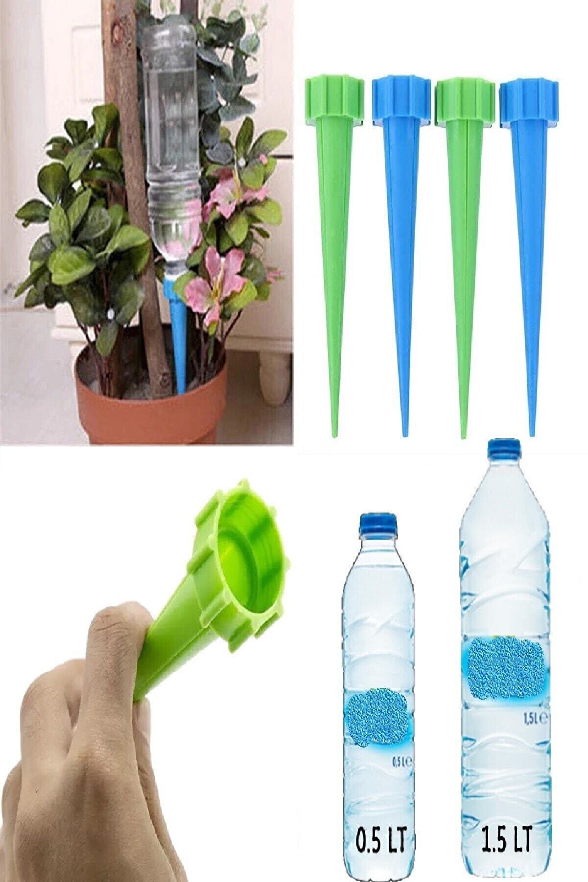 Biterse Pet Şişeyi Çiçek Sulama Sistemine Dönüştüren Pratik Çiçek Sulama Aparatı 4 Adet