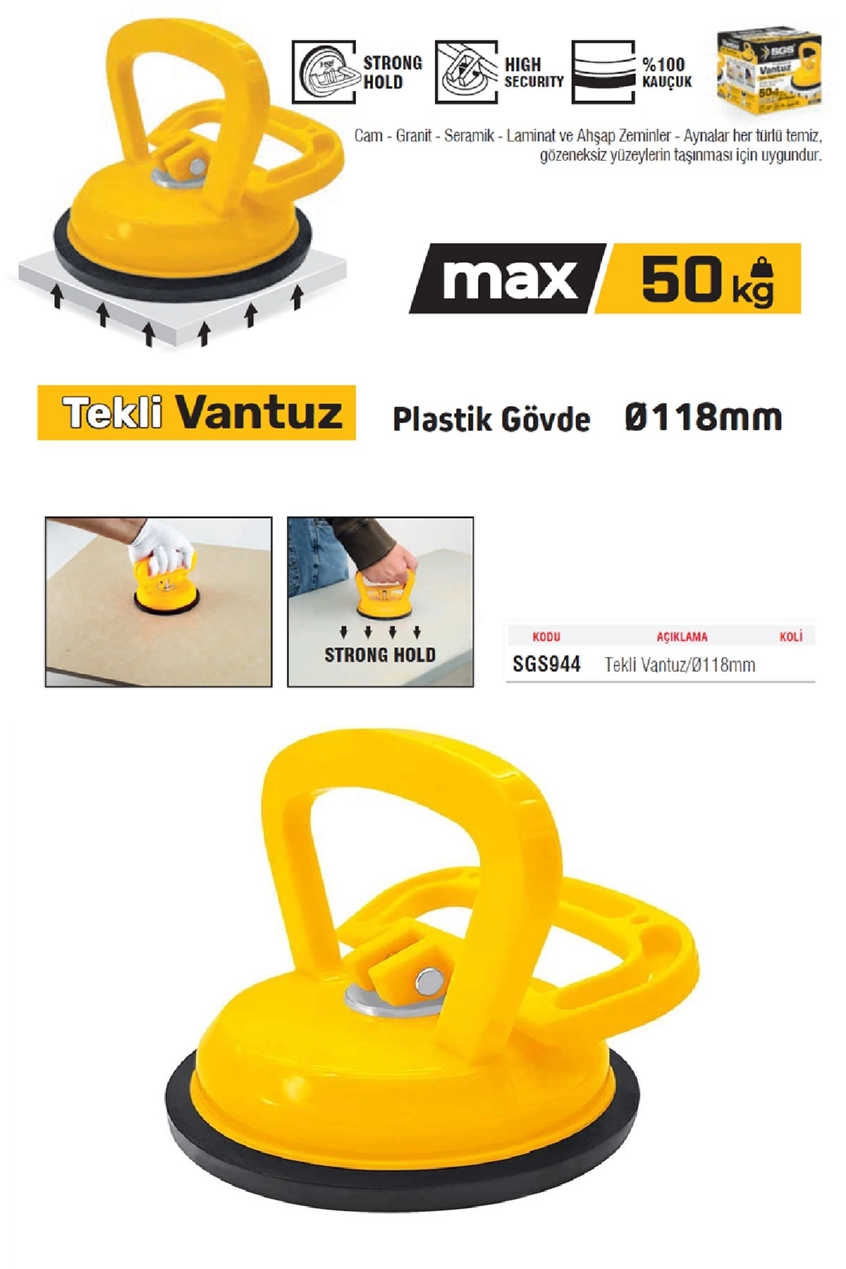 SGS 944 Plastik Tekli Vantuz 50kg Cam Seramik ve Ayna Taşıyıcı