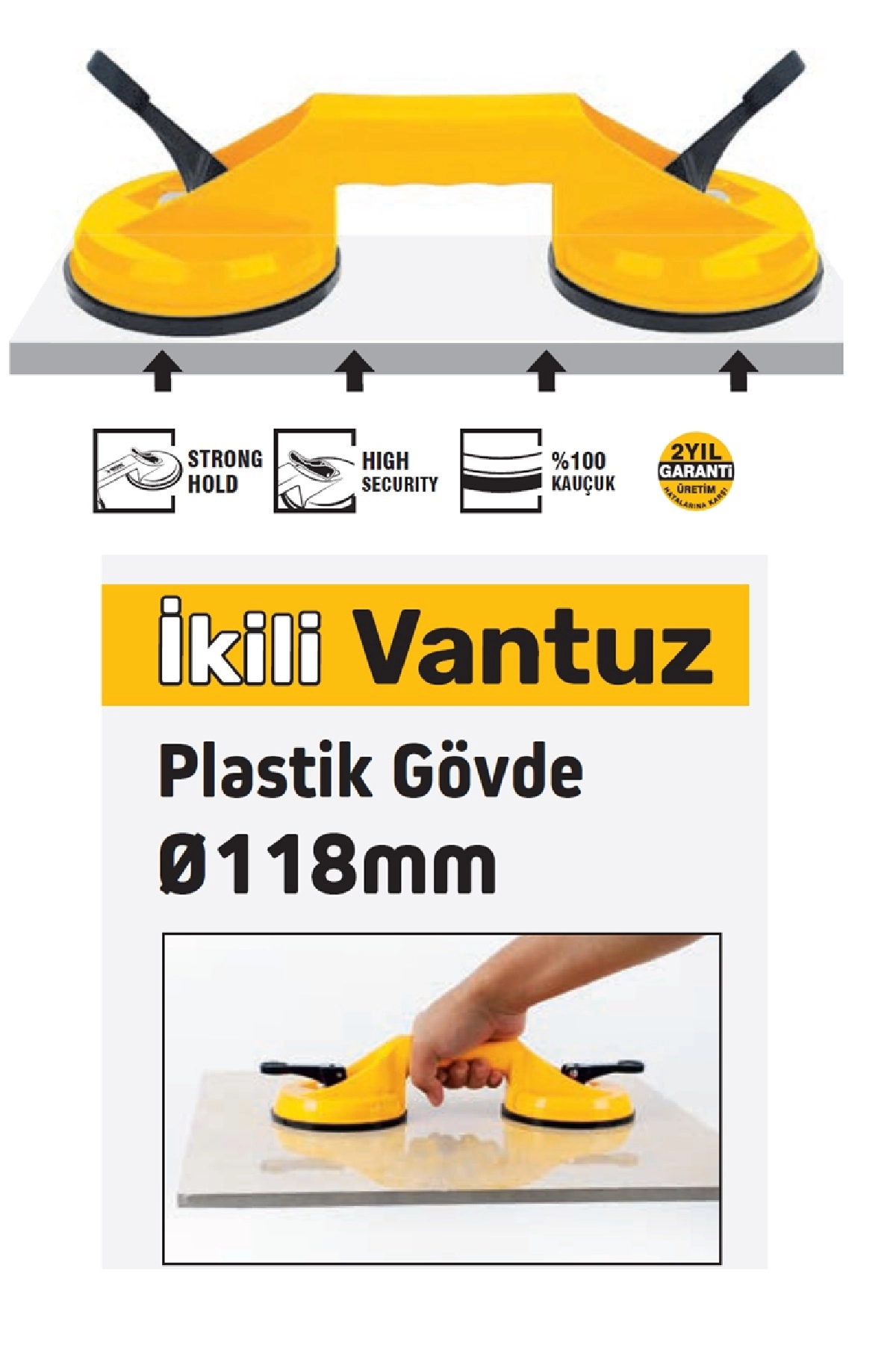 SGS 945 Çiftli Plastik Vantuz 90kg Cam ve Karo Taşıyıcı