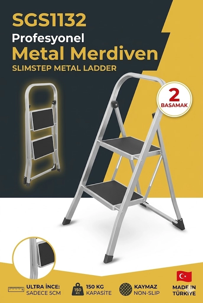 SGS1132 Slimstep 2 Basamaklı Katlanabilir Ultra İnce Metal Merdiven