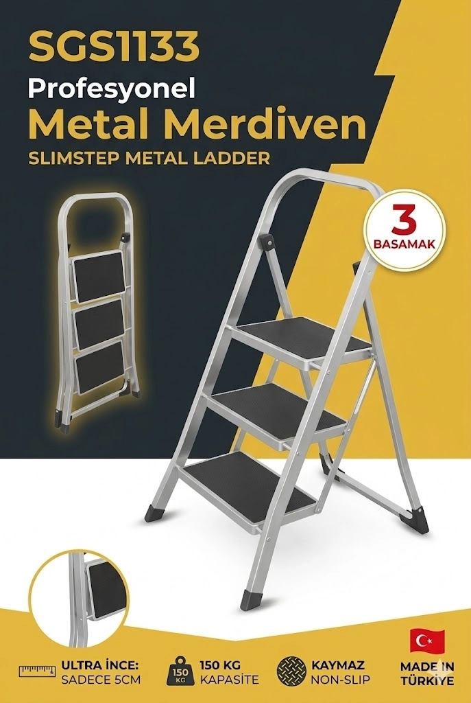 SGS1133 Slimstep 3 Basamaklı Yer Kaplamayan Katlanır Merdiven