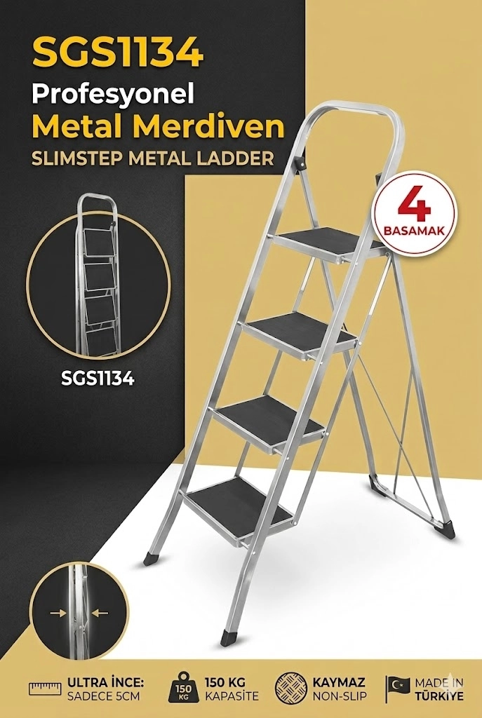 SGS1134 Slimstep 4 Basamaklı Yer Kaplamayan Katlanır Merdiven