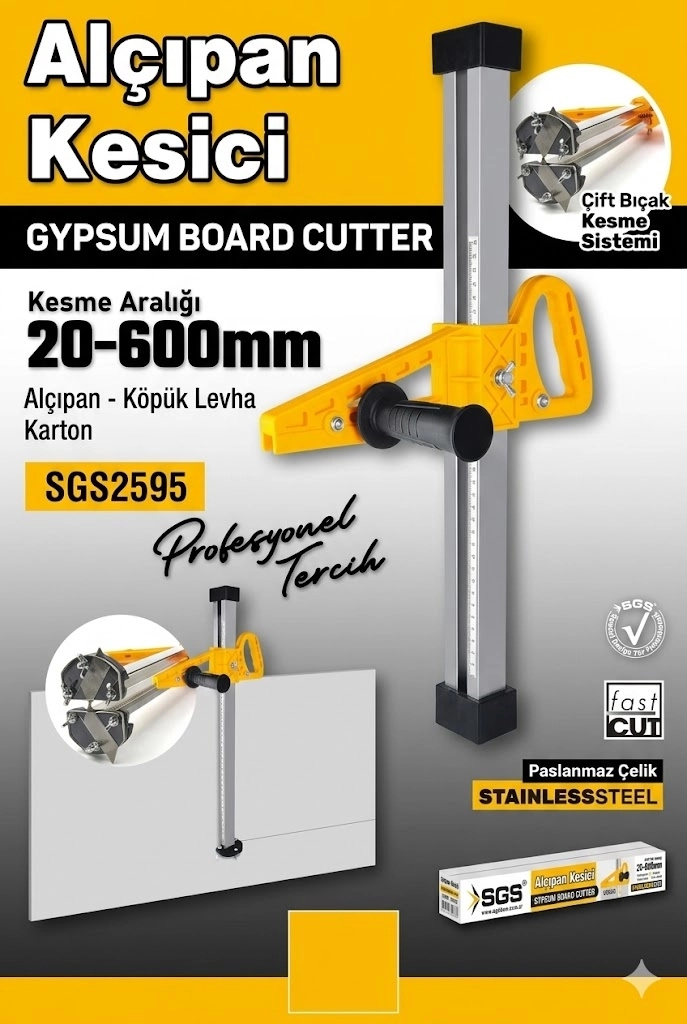 SGS2595 Profesyonel Çift Bıçaklı Alçıpan Kesici 20-600mm