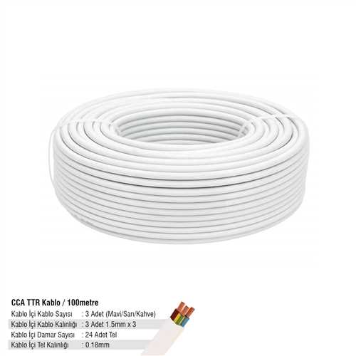 CCA TTR KABLO 3*1,5 100 METRE 24*0,18 BEYAZ