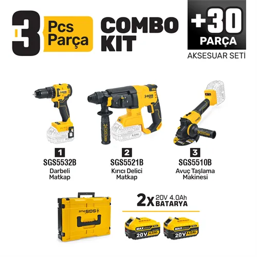 COMBO SET 3 PARÇA (Darbeli Matkap/Kırıcı-Delici Matkap/Avuç Taslama Makinesi)
