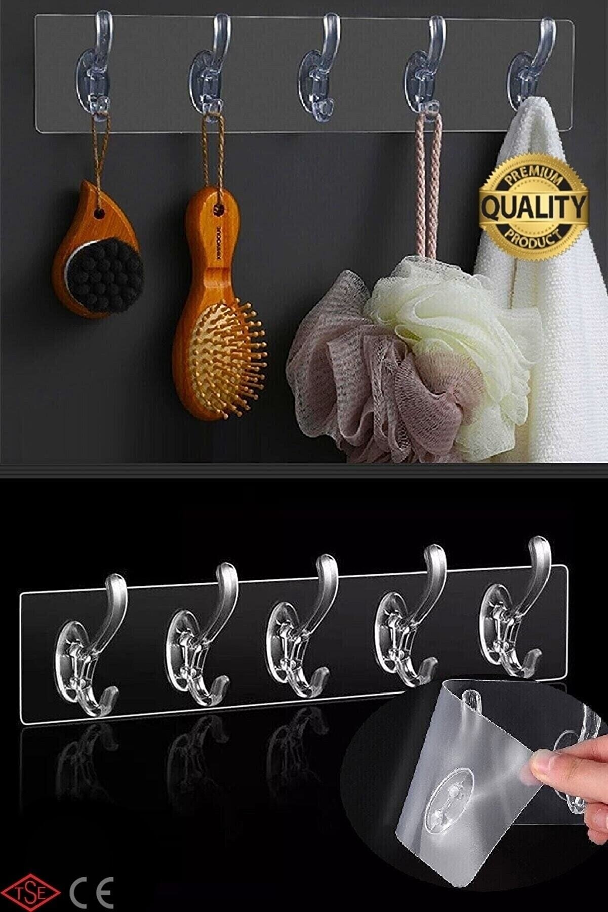 Silikonlu 5’li Şeffaf Güçlü Kendinden Yapışkanlı Kapı Duvar Askısı