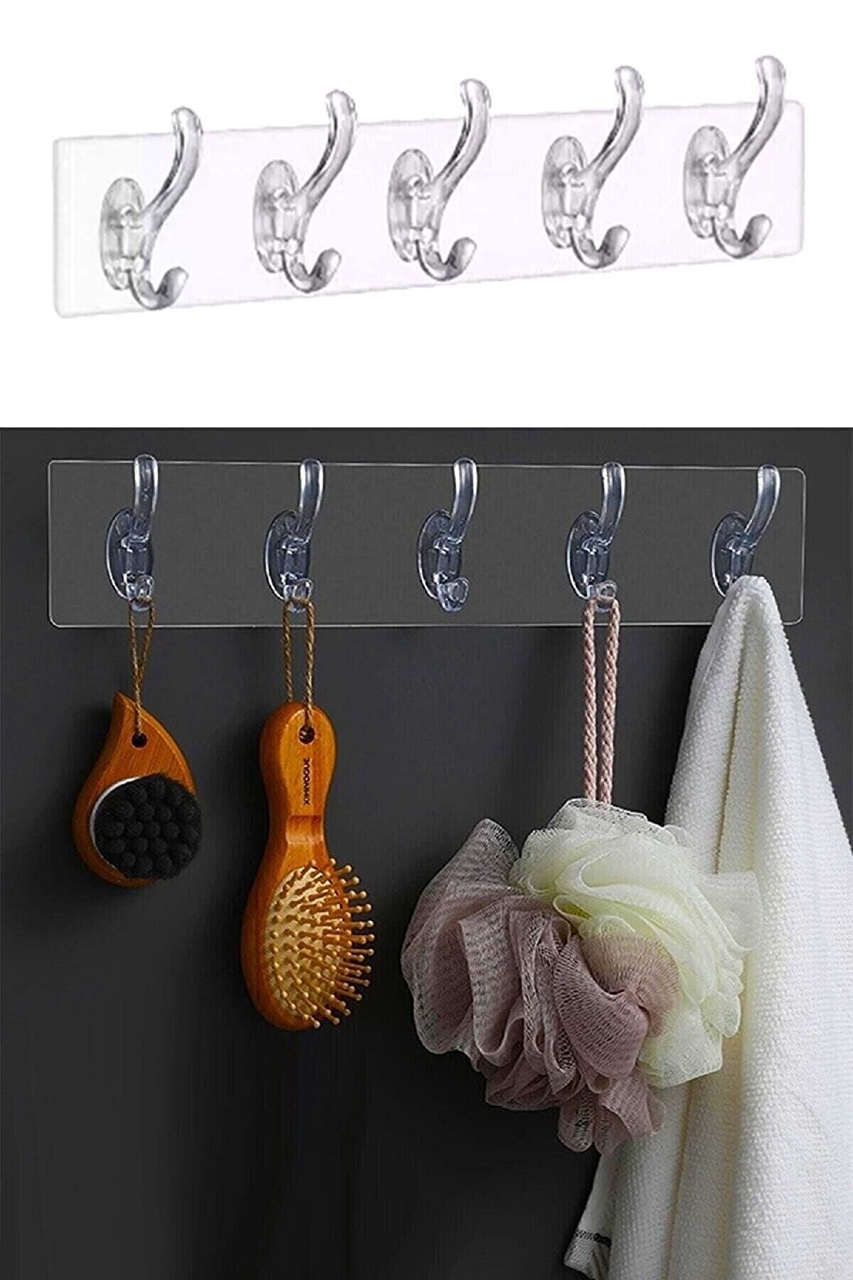 Silikonlu 5’li Şeffaf Güçlü Kendinden Yapışkanlı Kapı Duvar Askısı