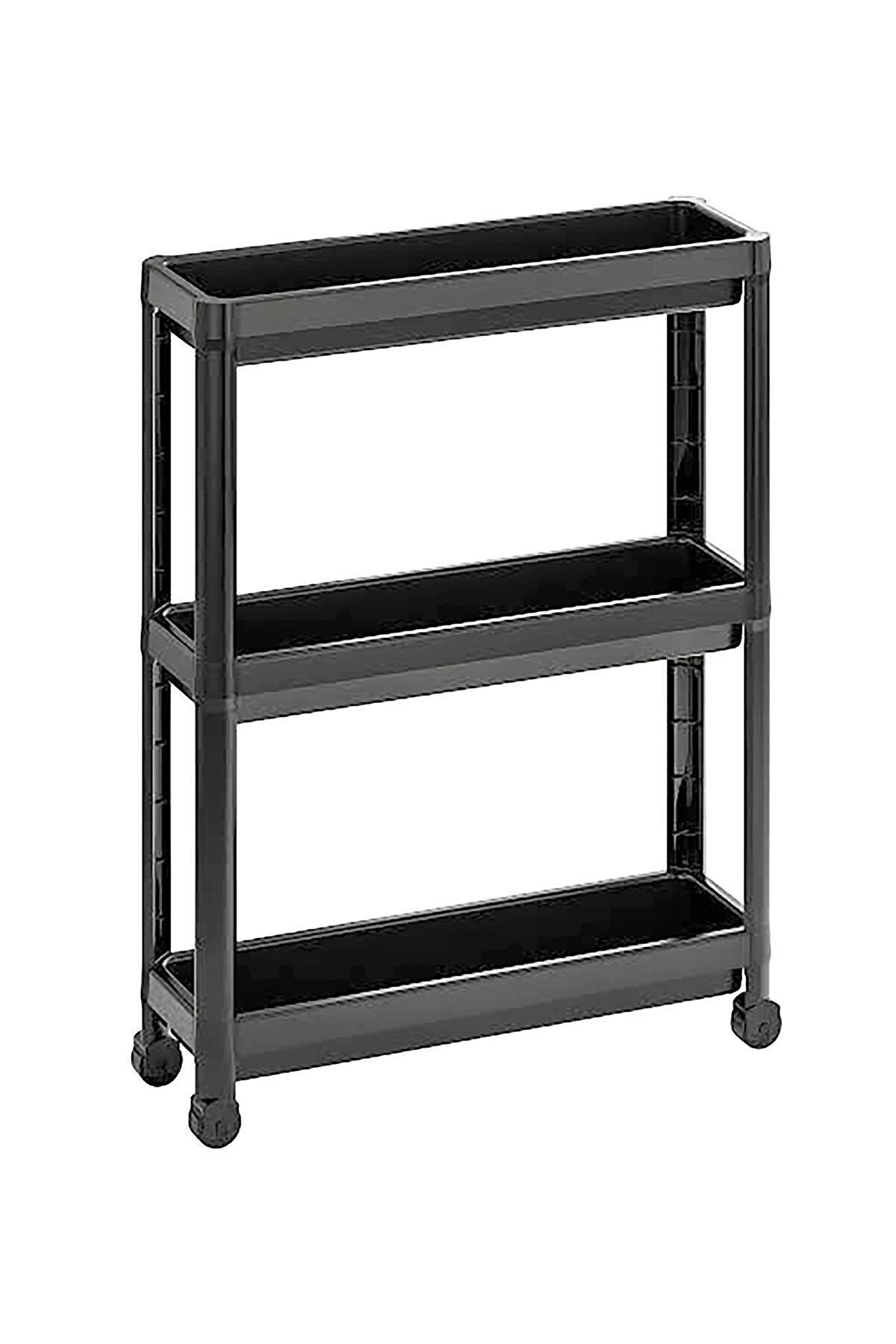 Biterse 3 Katlı Tekerlekli Çok Amaçlı Dolap Kenarı Düzenleyici Raf Siyah