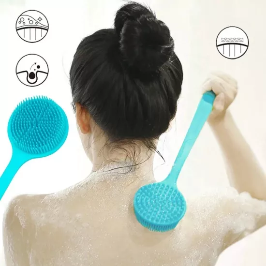 Çift Taraflı Silikon Uzun Saplı Banyo Fırçası 
