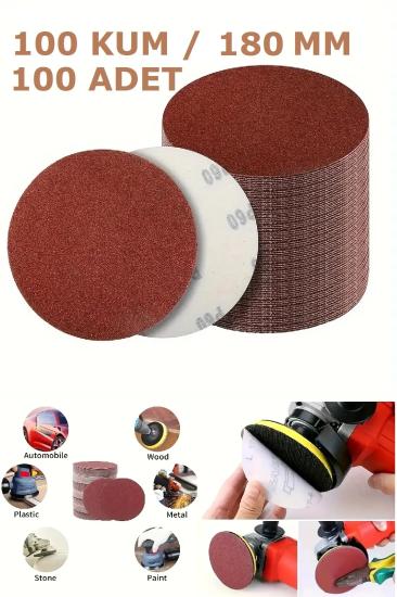 100 Adet 100 Kum Cırtlı Zımpara Pedi 180 mm Ahşap Plastik Metal Yüzey