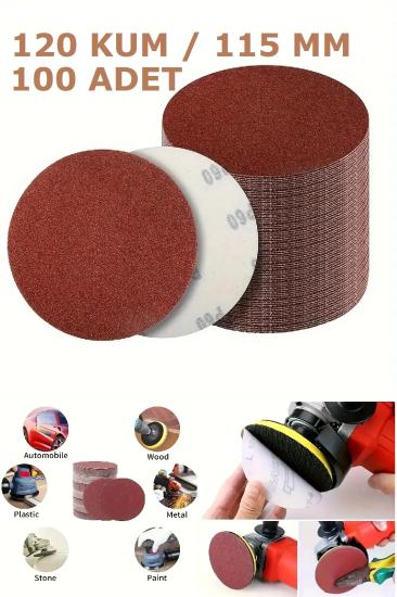 100 Adet 120 Kum Cırtlı Zımpara Pedi 115 mm Ahşap Plastik Metal Yüzey