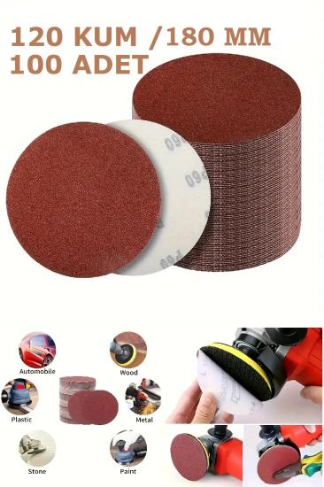 100 Adet 120 Kum Cırtlı Zımpara Pedi 180 mm Ahşap Plastik Metal Yüzey