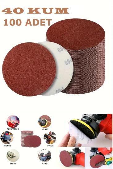 100 Adet 40 Kum Cırtlı Zımpara Pedi 115 mm Ahşap Plastik Metal Yüzey