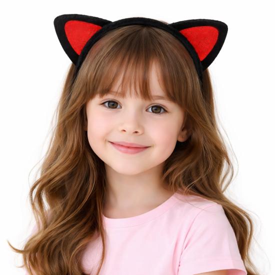 Peluş Kedi Kulaklı Taç Kırmızı Siyah