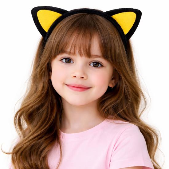 Peluş Kedi Kulaklı Taç Sarı Siyah