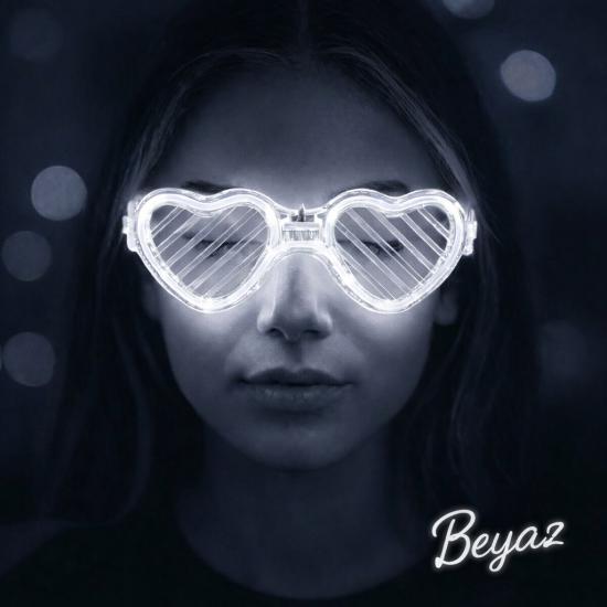 Beyaz LED Işıklı Kalp Gözlük – 3 Modlu