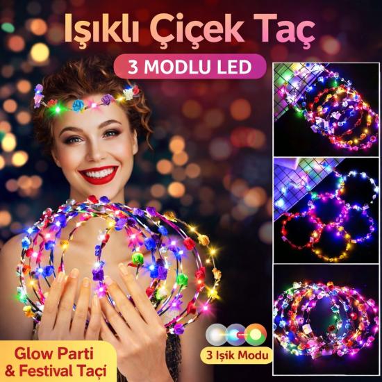 Renkli LED Çiçek Taç – 3 Işık Modlu