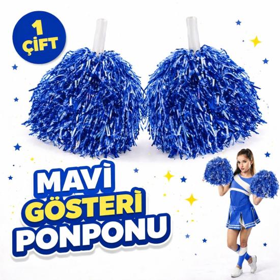 1 Çift Mavi Okul Gösteri Ponponları Ekstra Dolgun