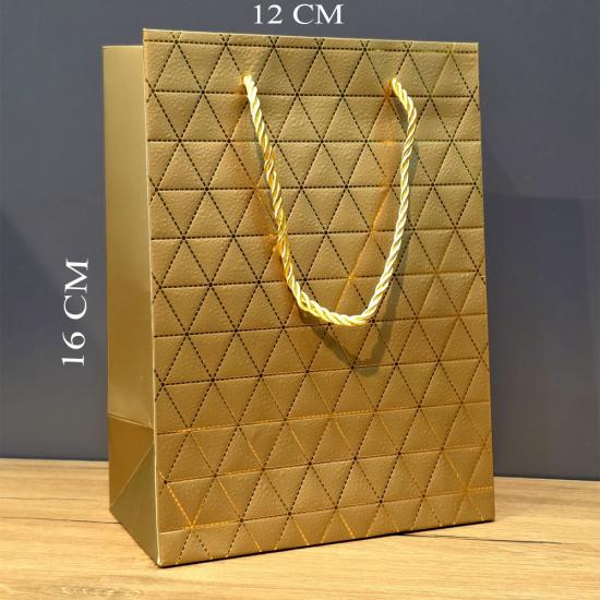 Gold Geometrik Desenli Mini Boy Karton Hediye Çantası