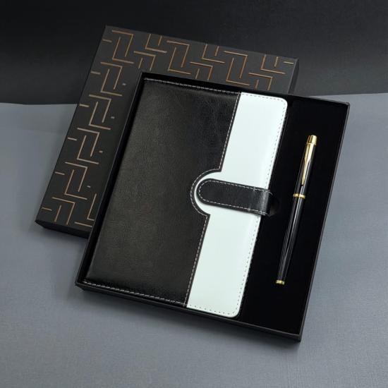 Siyah Beyaz Renkli Tarihsiz Ajanda Defter Ve Metal Roller Kalem Seti