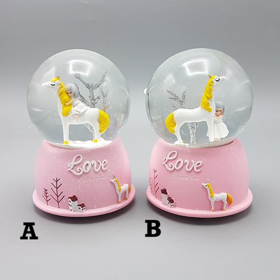 Mini Pembe Kar Küresi - Sevimli Unicorn ve Kız Tasarımlı - Işıklı
