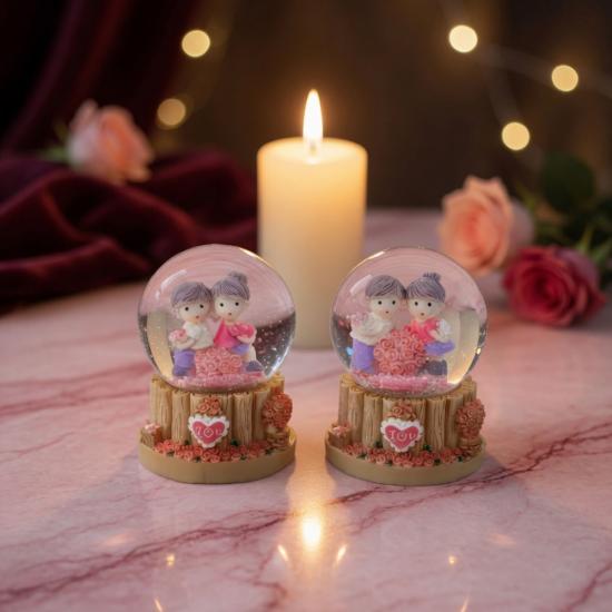 Işıklı Mini Kar Küresi - Çift Temalı - Pilli - Dekoratif - Romantik Hediyelik
