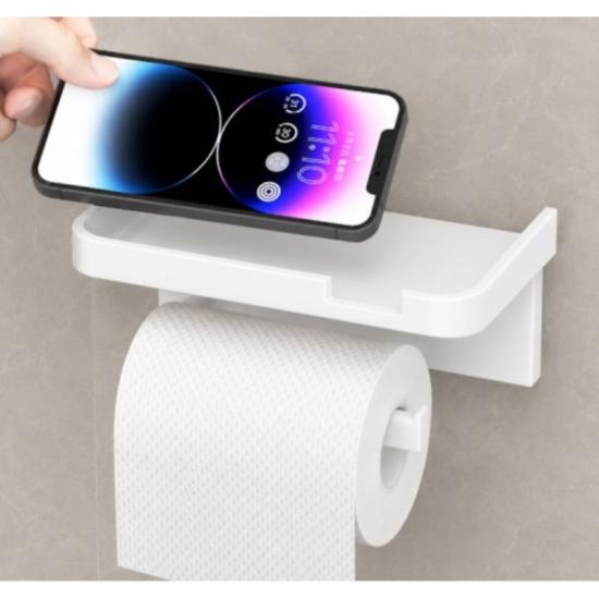 Tuvalet Kağıdı Askılığı - Raflı ve Yapışkanlı - Matkapsız Banyo Aksesuarı