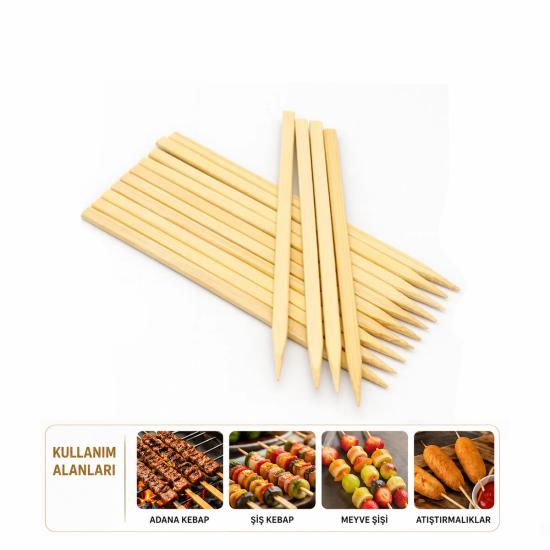 20 Adet Ahşap Geniş Çöp Şiş - Adana Kebap Şişi - 25 cm