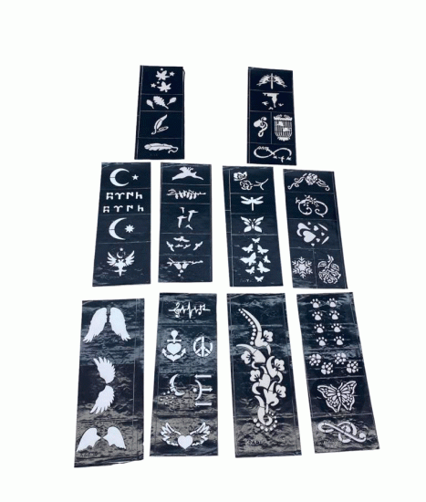 Karışık Desenli Tüp Kına Şablonu - 10’lu Paket - 8x20 cm