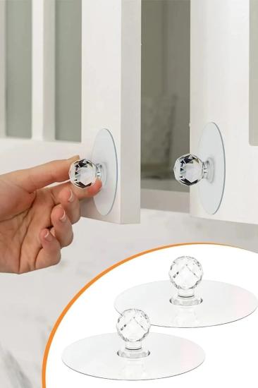 2 Adet Kristal Kendiliğinden Güçlü Yapışkanlı Kulp Askısı Tutma Kolu